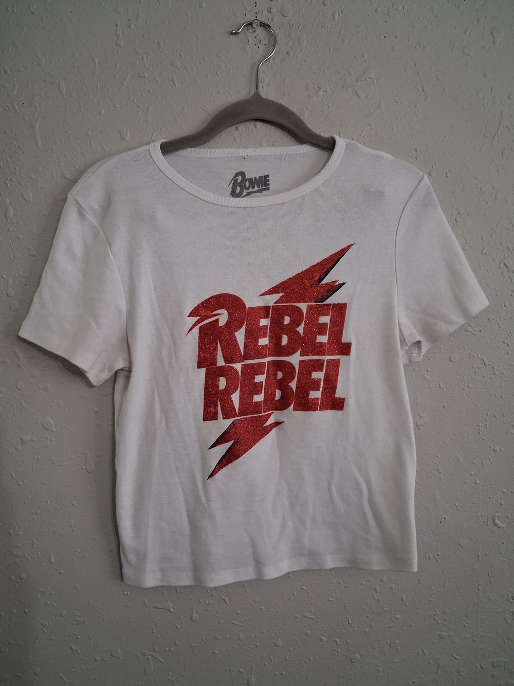 David Bowie rebel rebel long crop tee shirt music band t-shirt rock medium